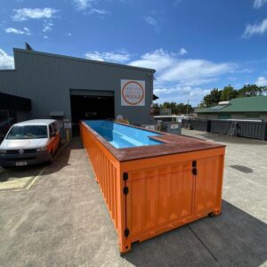 Orange 40ft Shipping Container Pool – Modern Modular Pool, Durable Corten Steel Construction, Ready-to-Use Design